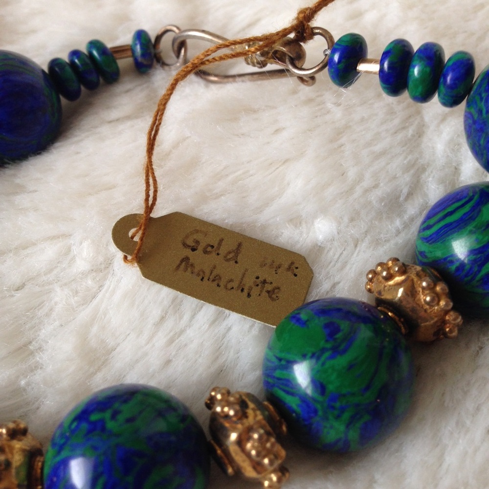 MALACHITE and AZURITE and gold necklace - BOUTIQUE - Picture 3 of 5